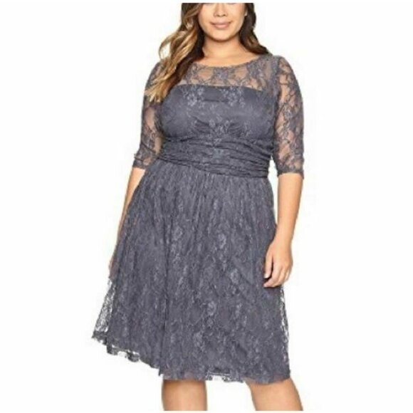 New Kiyonna Grey Lace Dress Womens 4/26-28 Stretch Floral - Picture 1 of 8